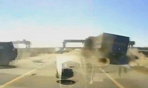 Russian SUV Driver Slams into Truck While Improperly Overtaking