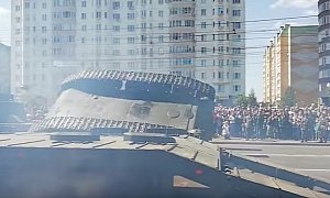 Russian T-34 Tank Flips During Kursk Military Parade