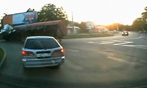 Russian Tanker Driver Takes Corner Much Too Quckly