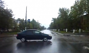 Russian Toyota Driver Chooses Very Bad Time to Brake