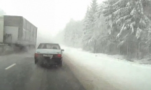 Russian Truck Driver Nearly Pulverizes Two Other Cars