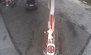 Russian Woman Fails at Filling Up - Sets Gas Pump on Fire