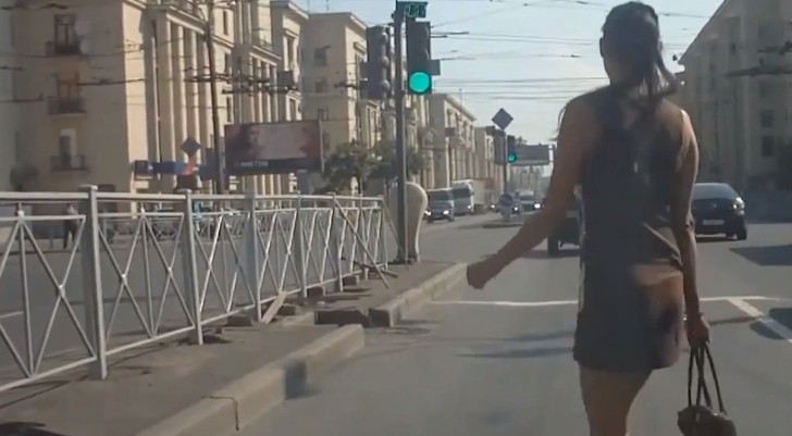 Russian women crossing the road