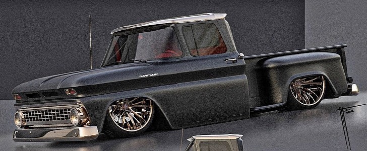 Bagged Matte Black Chevy C10 Polished Copper on Savini rendering by musartwork