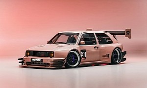 RWD Time Attack VW GTI Mk2 Was Retro-Slammed in Pink, and It's Also Rear-Engined