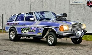 S123 Mercedes Wagon Acts Like a Whipple Supercharged Gasser Hot Rod. It's Fake!