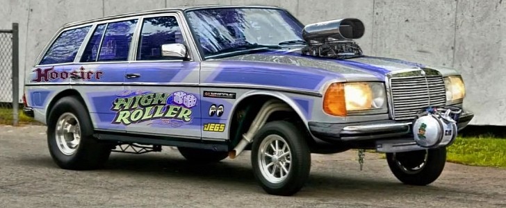 S123 Mercedes-Benz Wagon gasser hot rod Whipple supercharged rendering by photo.chopshop