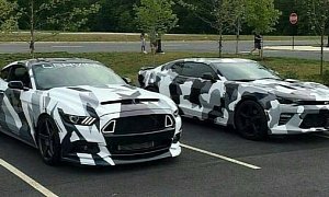 S550 Ford Mustang, Sixth-Gen Chevrolet Camaro Become Urban Camouflage Wrap Twins