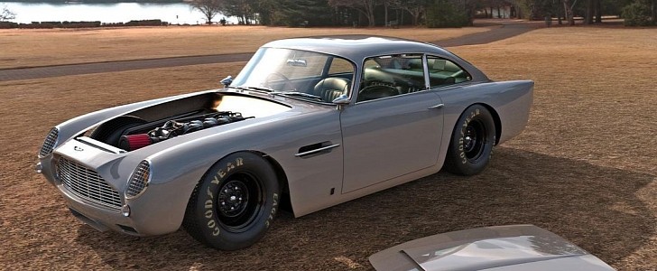 Aston Martin DB5 "V8 007" was rendered for Nascar with Ford Shelby GT350 engine 