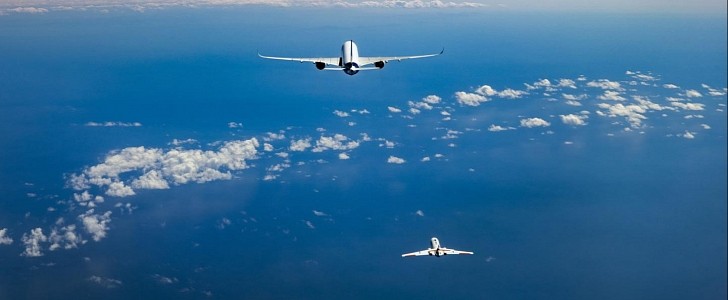 Airbus A350 and Falcon chase aircraft perform breathtaking aerial dance over France