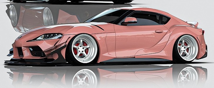 Salmon Pink Toyota GR Supra Kylie Jenner-inspired rendering by musartwork