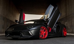 Satin Black Lamborghini Aventador Has Signature Red Forgiatos to Match Interior