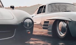 Satin Black Mercedes 300 SL Dragster Meets Gray Low Rider, All Gullwings Are CGI