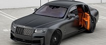Satin, Dark Rolls-Royce Ghost Lowered on Black Forgiatos Shows Orange Greatness
