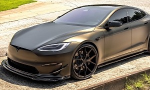 Satin Gold Dust Tesla Model S Plaid Feels Ready for Anything With Posh RS Edition