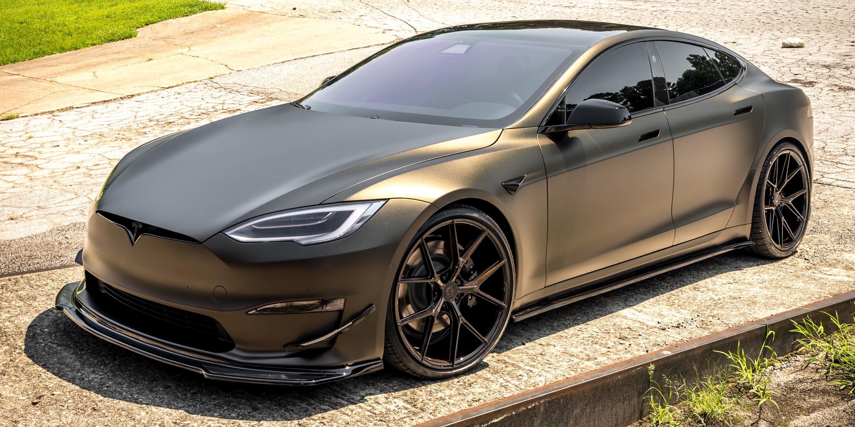 Satin Gold Dust Tesla Model S Plaid Feels Ready for Anything With Posh