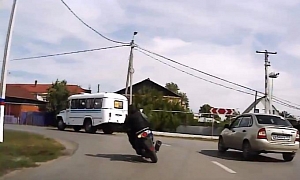 Scooter Passes Car, Crashes Silly