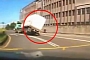 Scooter Rider Almost Crushed by Flipping Truck