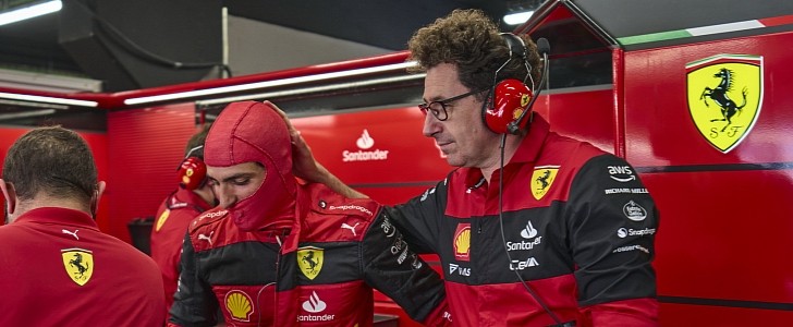 Scuderia Ferrari team principal Mattia Binotto and driver Carlos Sainz
