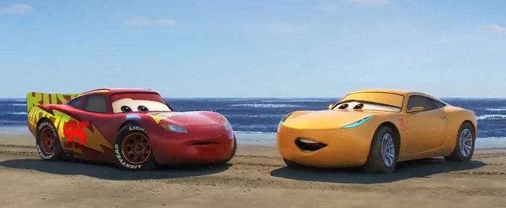 Two characters in Cars 3 have a conversation