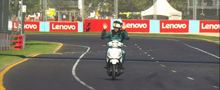 Sebastian Vettel on scooter in Australia