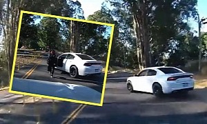 See a Woman Dodge Impromptu Charger Roadblock, Escape Armed Carjacking Attempt