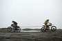See See Motorcycle Girls Playing Tug of War with Vintage Honda