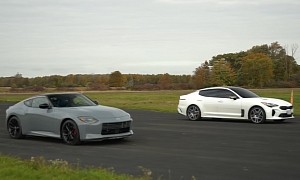 See the 2023 Nissan Z Blast the 2022 Kia Stinger GT Out of the Water, Wheelspin and All