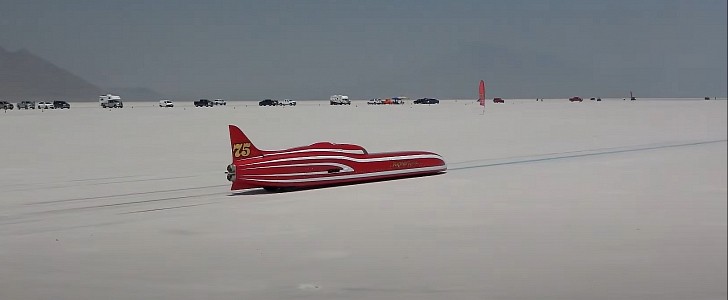 Land speed record cars at the Bonneville Salt Flats