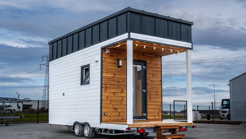 The Langenberg is a self-sufficient tiny with an adorable covered porch