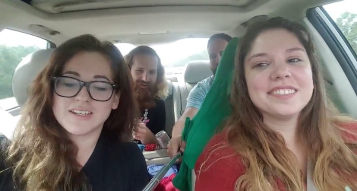 Selfie Stick Singalong Goes Wrong, Car Almost Crashes
