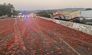 Semi Crash Covers I-80 in Smashed Tomatoes, Turning It Into a Red Sea of Ketchup