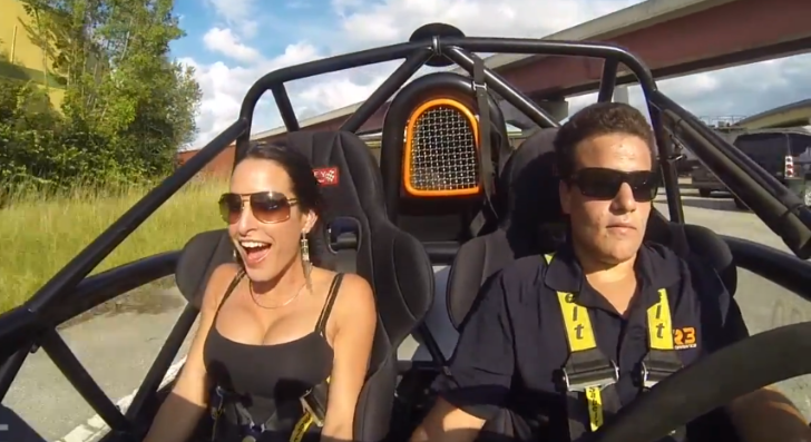 Sexy Brunette Experiences Terror of the Arial Atom