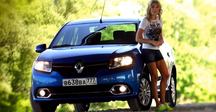 Sexy Russian Blonde Reviews Renault Logan in Russia