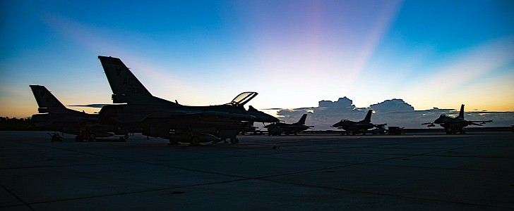F-16 Fighting Falcons on the ground in Florida