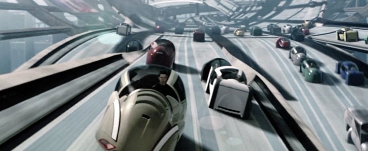 Scene from Minority Report wil Tom Cruise and self-driving cars
