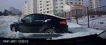 Sharp Driver Reverses to Avoid Crash With Sideways-Sliding BMW X6 in Russia