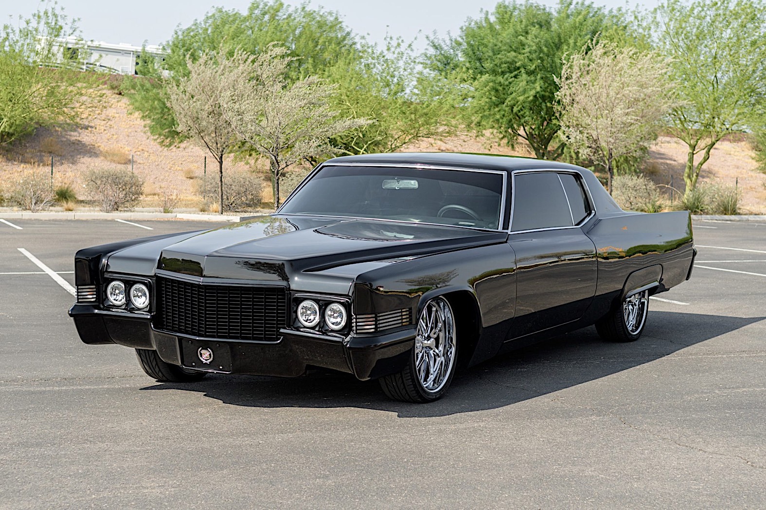 Shaved 1970 Cadillac Coupe DeVille Is the Black Nightmare in the Rearview Mirror - autoevolution
