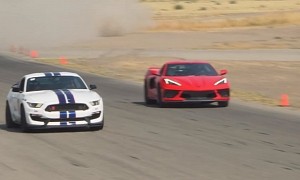 Shelby GT350R Meets C8 Corvette on Track, Starts Friendly Fiery Race