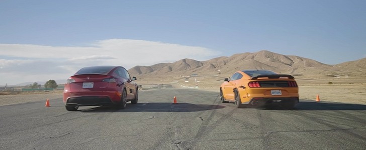 Drag Race! Tesla Model Y vs. Shelby GT500 | EV vs. Muscle | 0-60 Performance & More