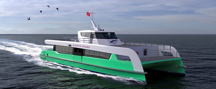 The Electric Dream is a future electric catamaran that will be operated by Shell 