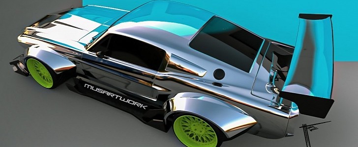 Chromed “Older” Ford Mustang Formula Drift rendering