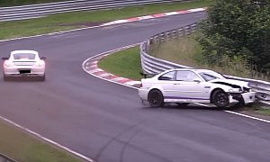 Silly BMW M3 Driver Crashes on Nurburgring Trying to Avoid Slow Porsche Cayman R