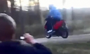 Silly Scooter Rider Crashes Into Innocent Tree