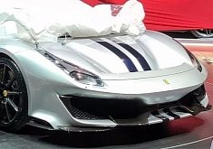 Silver Ferrari 488 Pista with Blue Stripes Photographed ahead of Geneva Debut