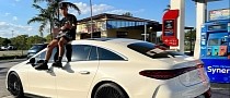 Singer Rvssian Sits on Top of His Mercedes EQS at a Gas Station, Gas Prices Forgotten