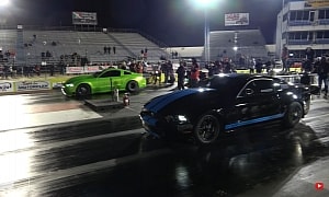 Single Turbo Shelby GT500 Drags Ford Mustangs. Obliteration Follows Until It Doesn't