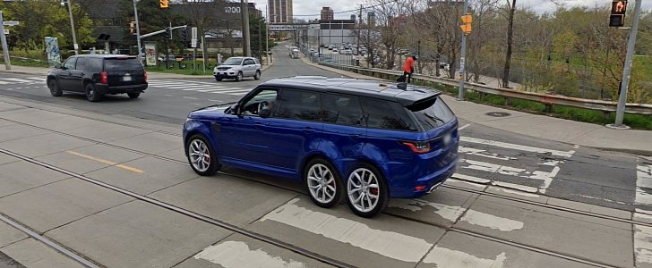 Six-wheeled Range Rover Sport on Street View