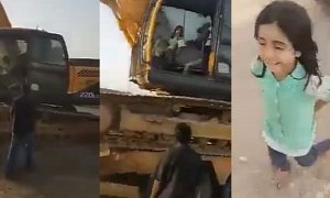 Six-Year-Old Girl Unloads Huge Excavator off a Trailer like It Was Child's Play