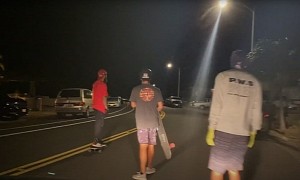Skateboarders Go Down Open Street at Night - What Could Go Horribly Wrong?